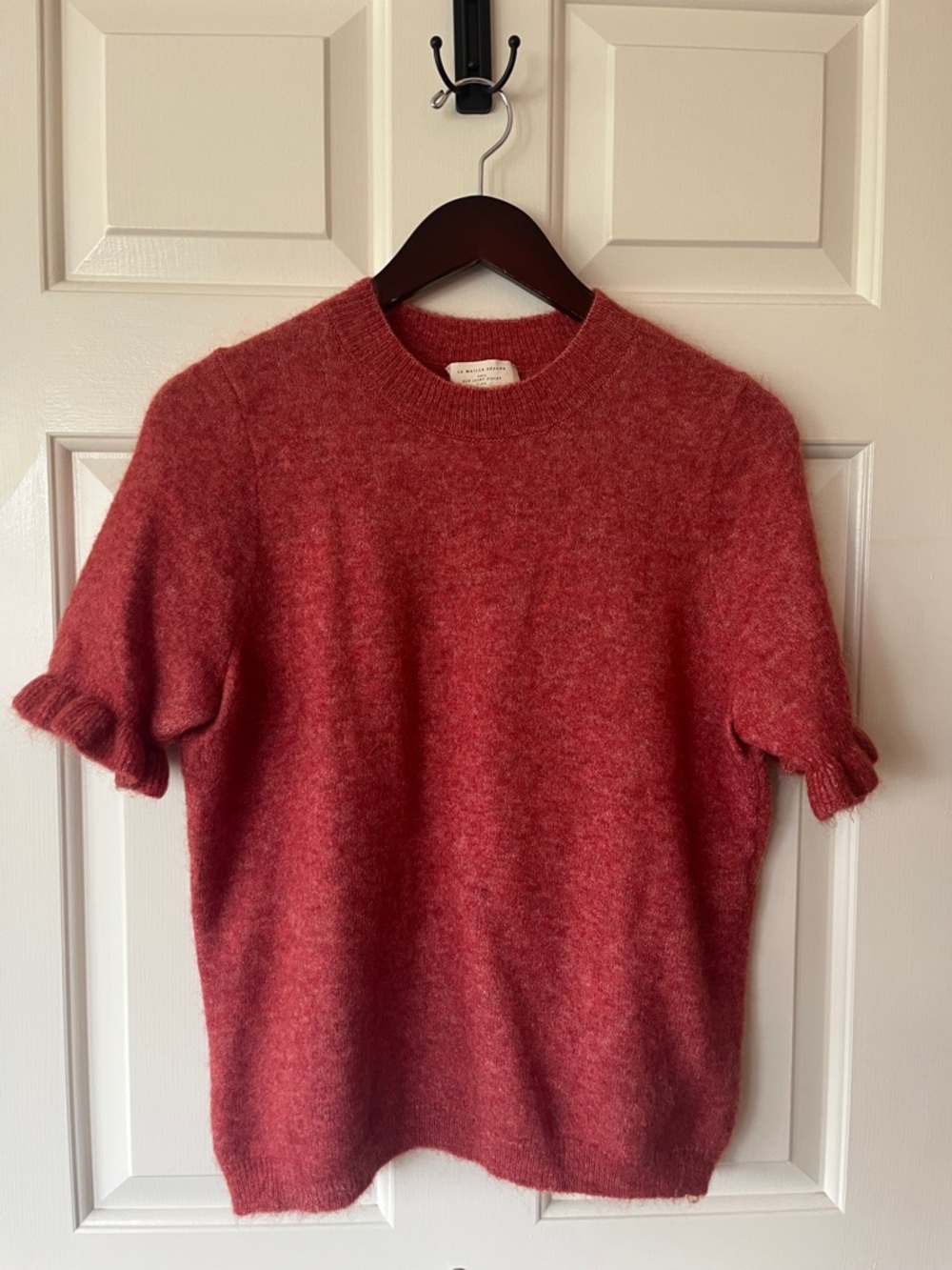 Sezane Red Short-Sleeve Crewneck Sweater